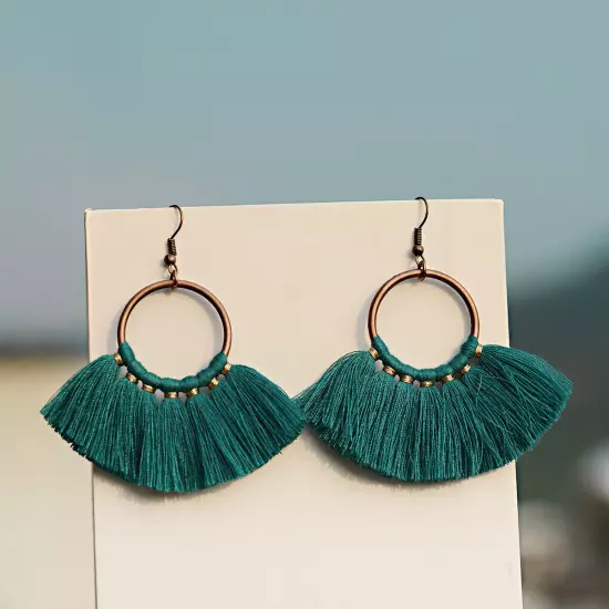 Fashion Women Bohemian Earrings Long Tassel Fringe Drop Dangle Ear Stud Jewelry