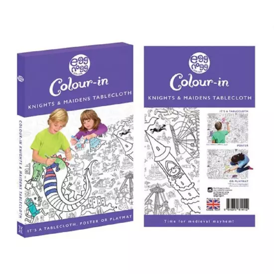 EggNogg Colour In Giant Poster / Tablecloth ~ Childrens Party Unicorns Dinosaurs