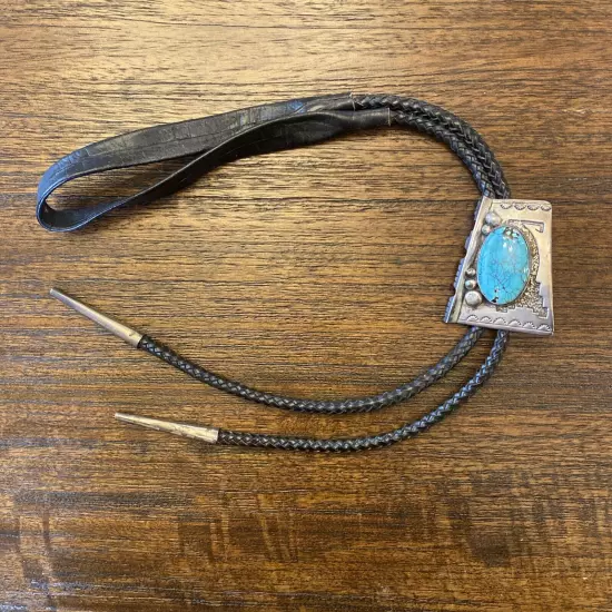 Native American Sterling Silver Turquoise Bolo Tie Dated