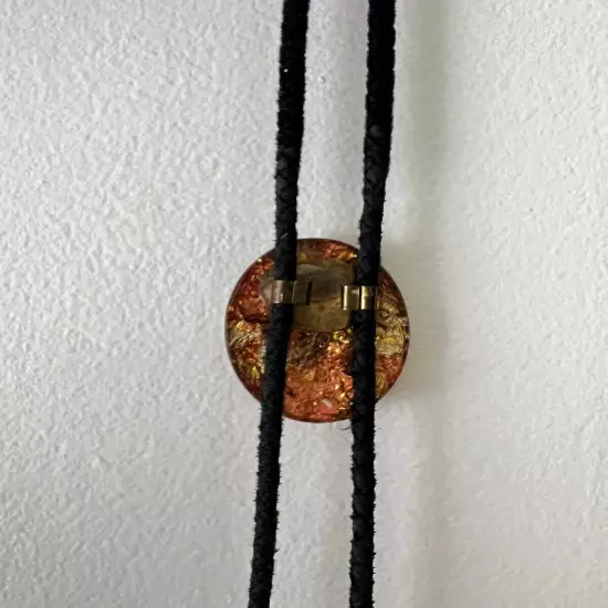 Vintage Yellow Rose Gold Flake Lucite Men's Bolo tie cloth Copper Resin Round