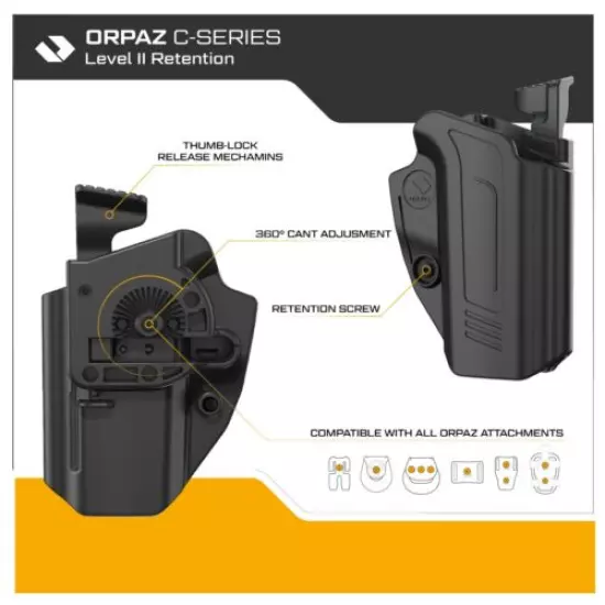 Orpaz Holster Compatible with IWI Masada Holster, OWB Holster, Level II, Paddle