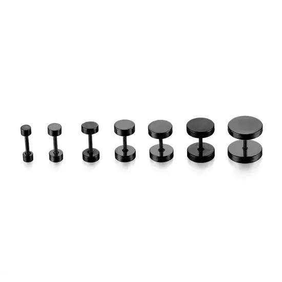 Pair Flat Round Barbell Plug Stud Earrings Surgical Stainless Steel Mens Unisex