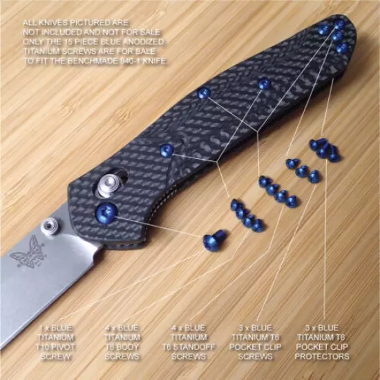 Benchmade 940-1 Osborne Knife 15 PC BLUE Anodized Titanium Torx Screw Set