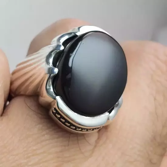 Yemeni Aqeeq Ring for Men - Natural Agate Shifat Al Abad Mens Ring