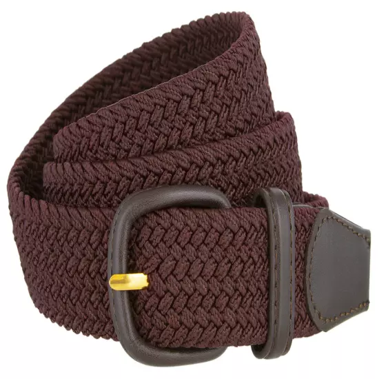 7001 Women's Leather Covered Buckle Woven Elastic Stretch Belt, 1-1/4" Wide