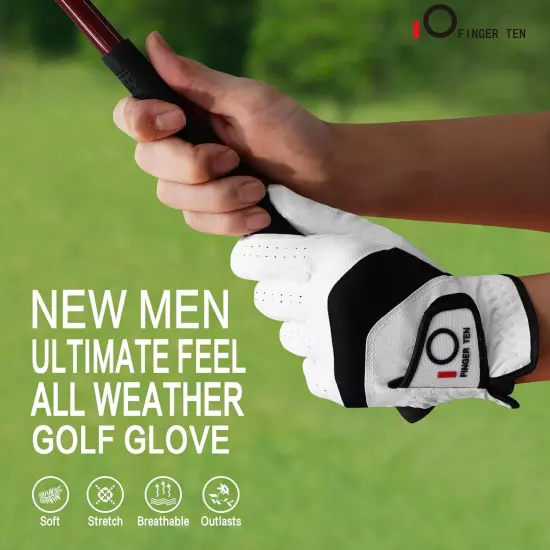 Golf Gloves Men Right Handed Golfer Left Hand 3 Pack Leather All Weather Grip