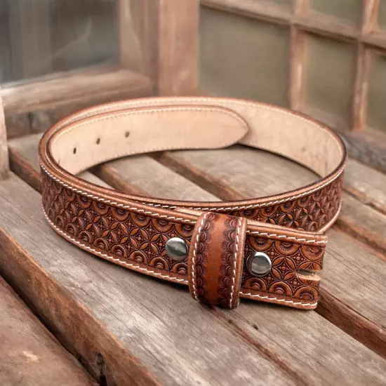 Western Belt Handmade Strap Men's Full Grain Leather No Buckle Cowboy Rodeo Belt