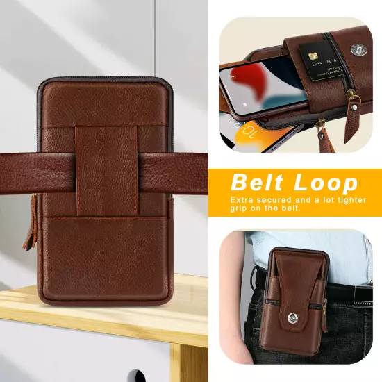 Cell Phone Waist Belt Holster Loop Pack Bag PU Leather Pouch Wallet Case Cover