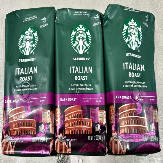 Starbucks Italian Roast Ground Coffee 3 Packages Dark Roast 12 Onz