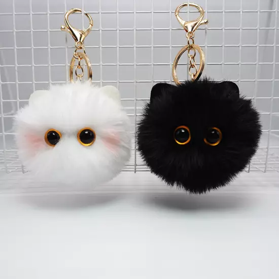 1Pc Fashion Ornaments Plush Keychain Schoolbag Pendant Cat Ball Black Cute