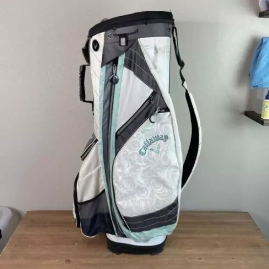 Callaway Golf Bag Cart Stand Womens White Green 14 Dividers 10 pockets FLAWED