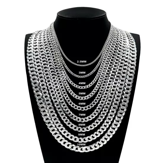 SOLID 925 Sterling Silver DIAMOND CUT CURB Chain, Cuban Link Necklace Bracelet