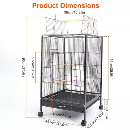 30.31in Iron Bird Cage Stand Wide Top Opening Large Cage For Parrot Parakeets US