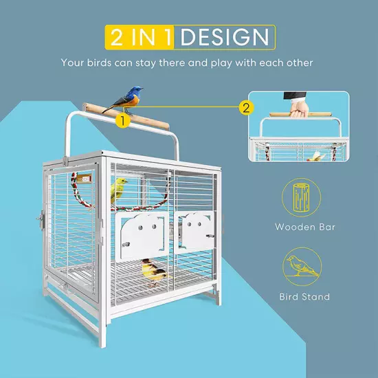 19'' Wrought Iron Bird Travel Carrier Cage Parrots Conures Lovebird Cockatiel