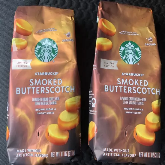 2X STARBUCKS FALL LIMITED EDITION SMOKED BUTTERSCOTCH Ground Coffee 11 Oz Ea.