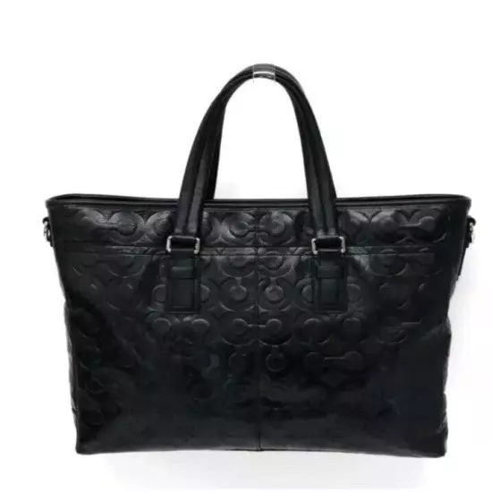 COACH Embossed Op Art Leather Business Tote Calf Leather 70253 Black