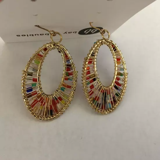 NIB Bay to Baubles Women's Drop Earrings Jared Multi-color Beaded Oval NWT