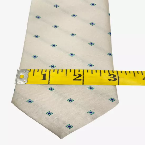 Michel Robichaud Ivory Blue Geometric Dot Silk Polyester Blend Tie Mens 3" x 56"