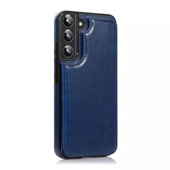 Back Flip Leather Wallet Cover Case for Samsung Galaxy S22 Plus-Blue