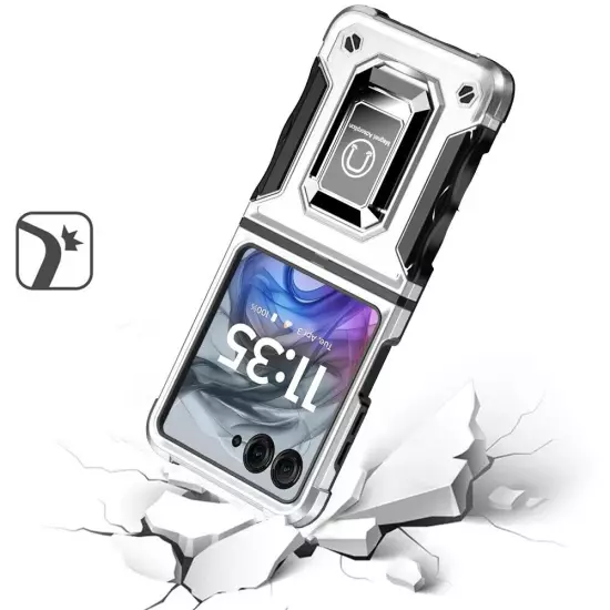 For Motorola Razr 2024 Phone Case Defender Metal Ring Magnetic Kickstand Cover