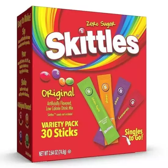 Skittles Singles to Go Drink Mix Variety Pack 30-CT WITH 4 Flavors.