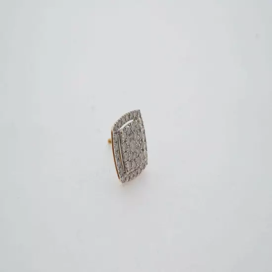 Single Mens Diamond Stud Earring Square with Halo 10K Yellow Gold #24758B