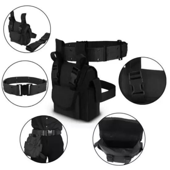 Black Tactical Drop Leg Thigh Bag Waist Belt Fanny Pack Accessories Pouch Hiking