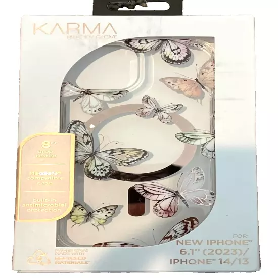 NEW - Karma by Body Glove Pink Butterflies with MagSafe Case For iPhone 15/14/13