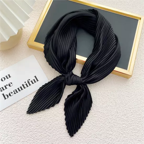 Women's Square Silk Pleated Head Hair Neck Scarf Satin Neckerchief Scarf