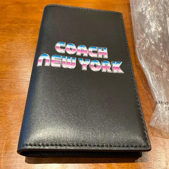 NWT Coach Black Multi-Color Leather Passport Case/Holder/Wallet #C3750