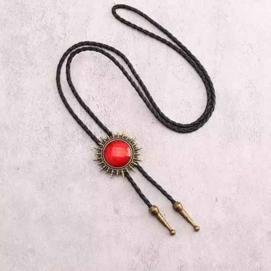 Bolo Tie for Men Western Cowboy Leather Necktie Rope Cord Red Stone Bolo Tie