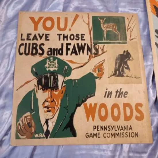 2- 1930s PA Game Commission Poster Protect Forest Joe Wulf Wolf 11x14 orig. (4)