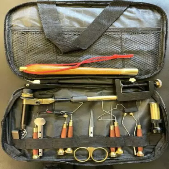 Pacific Fly Tying Kit with Tools, Materials in a Bag, Vise, Thread, Glue, Torch