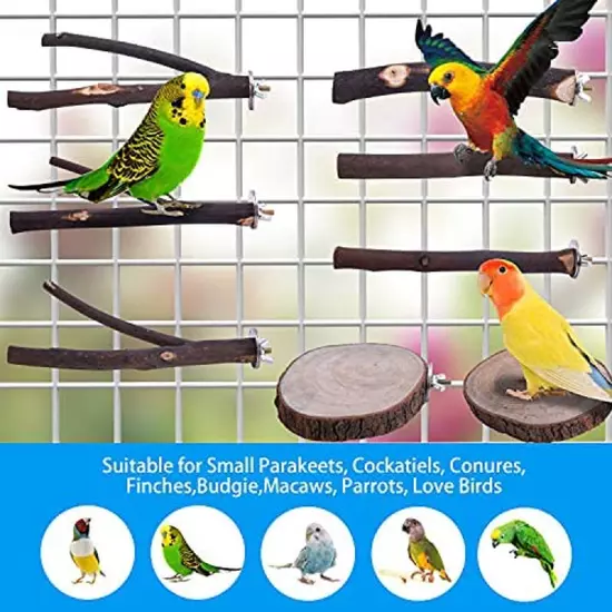 8 PCS Natural Wood Bird Perch Stand-Wooden Parrot Perch Stand-Perch Platform Cag