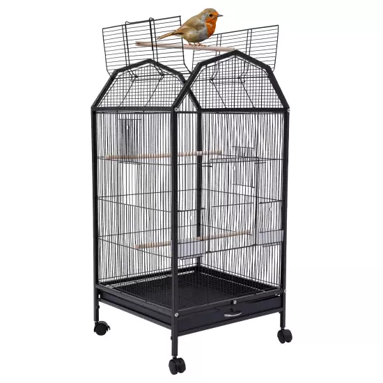 39.9" Large Bird Cage Cockatiel Parakeet Finch Rolling Canary Cage with Stand