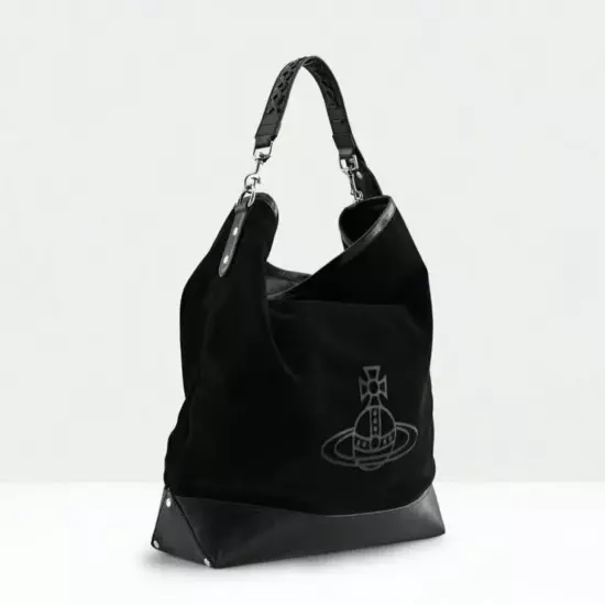 New~Vivienne Westwood Orb plaque Black Tote Hobo Bag