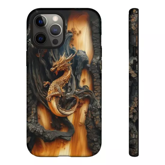 For iPhone, Samsung Galaxy, Pixel - Phone Case Cover - Carved Wood Dragon Print