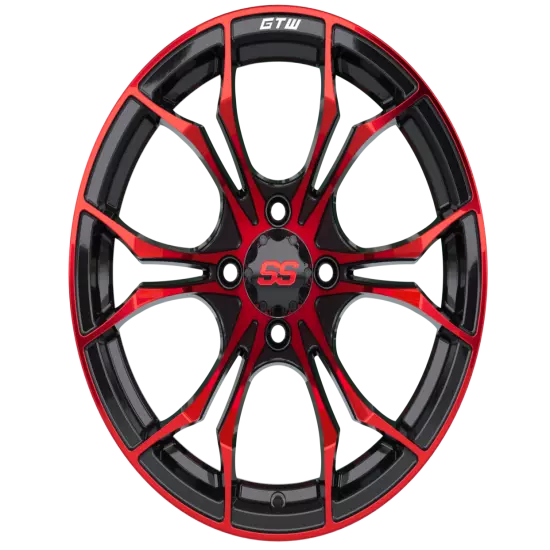 Set of 4 GTW 15" Spyder Red/Black Golf Cart Wheels on 22" Fusion Street Tires