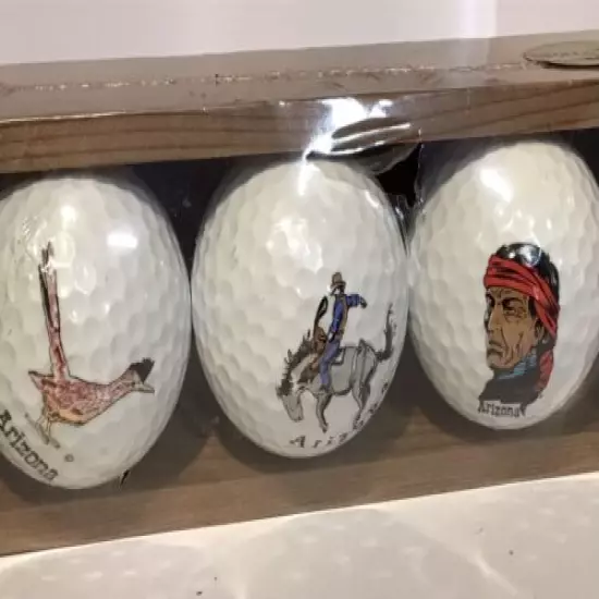 Vintage Spalding Arizona Souvenir Golf Ball Set - Sealed! Cowboy Indian USA