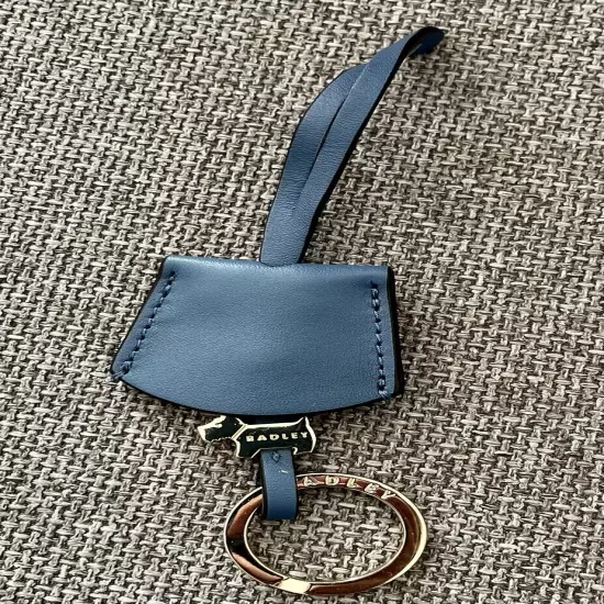 New Radley London Key Fob, Key Chain in Blue / Silver Scottie Dog Logo Leather