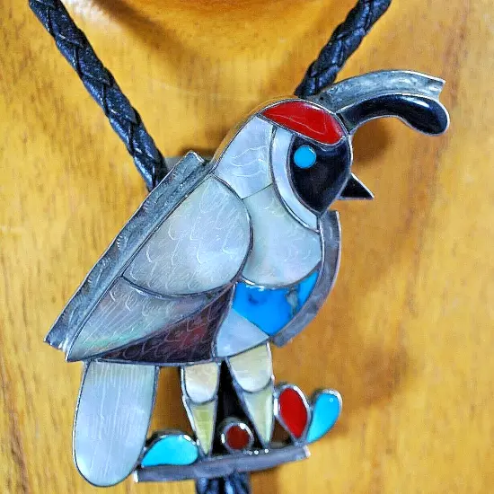 Beautiful Zuni Bolo Tie with Quail Motif