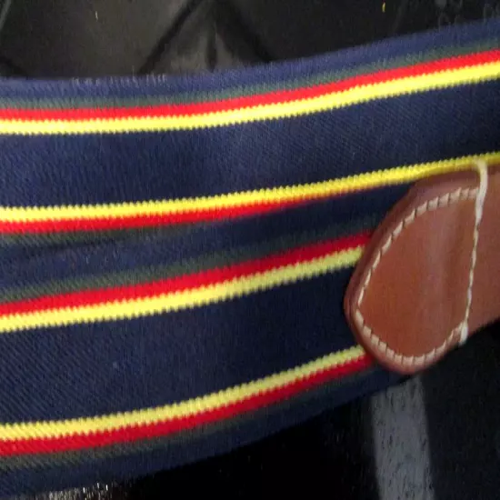 Ralph Lauren Polo Stripes Stretch Belt Navy Yellow Red Canvas Leather Buckle EUC