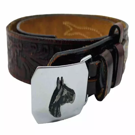 Justin 520C Top Grain Cowhide Brown Horse Belt Buckle Belt; Made in USA; 32