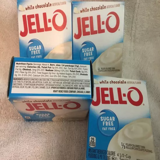 Jello Sugar-free Instant Pudding & Pie Filling, White Chocolate. 4 Boxes