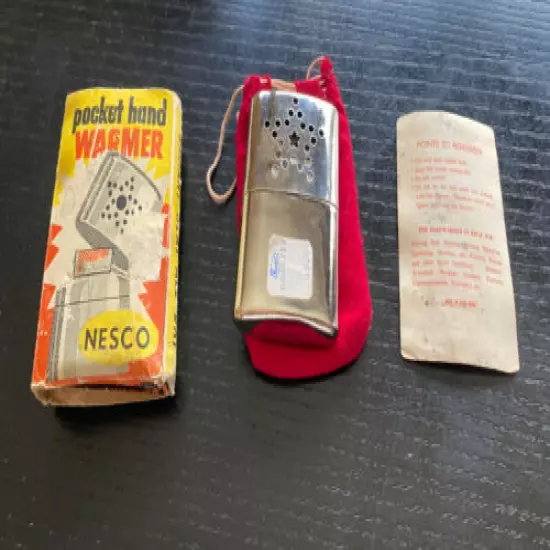 Vintage Nesco Pocket Hand Warmer Cigarette Lighter Cloth Pouch