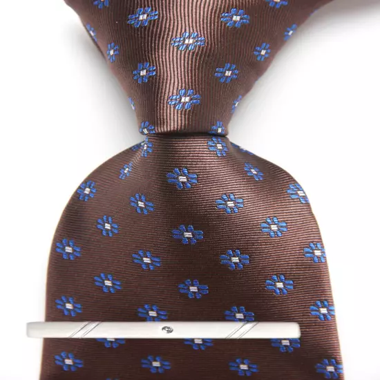 New Classic Polka Dot Brown Blue JACQUARD WOVEN 100% Silk Men's Necktie Tie