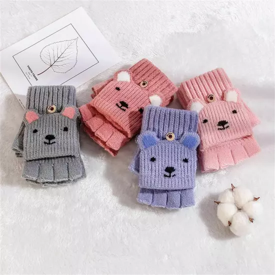 Knitted Mittens Thermal Winter Gloves Kids Gloves Fingerless Gloves Convertible