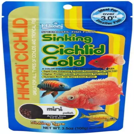 Hikari Cichlid Gold Color Enhancing Sinking Fish Food - Mini Pellet - 12 oz