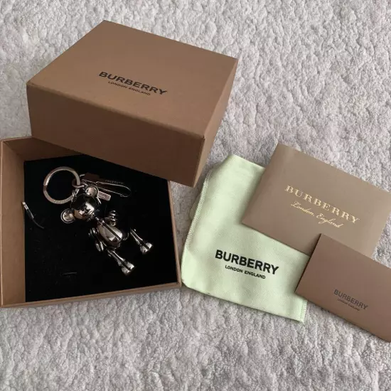 Burberry Silver Bear Keychain Key Ring Bag Charm w/ Box Women