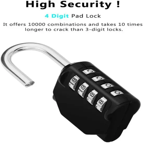 Lock, 4 Four-Digit Combination Padlock Outdoor, School Lock, Gym Lock and Black 